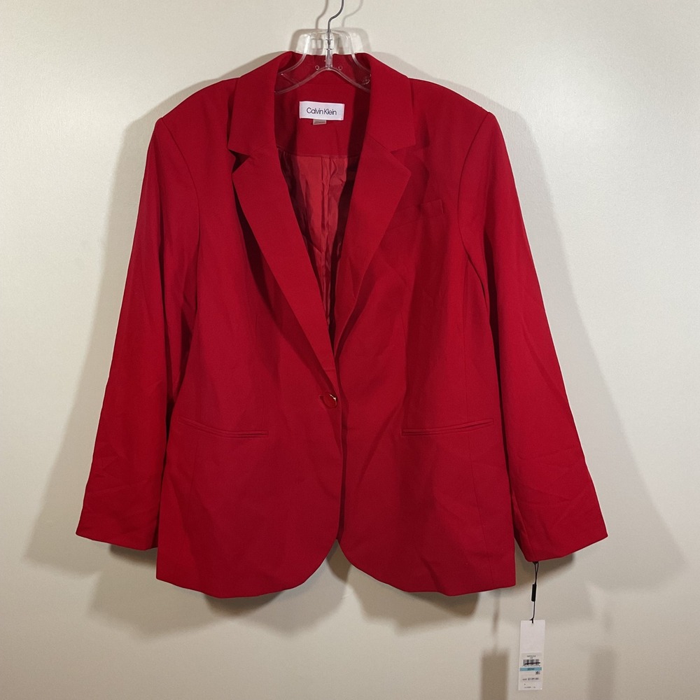 Calvin Klein Womens Plus Size Blazer 20W Red Single Button Office Holiday Jacket